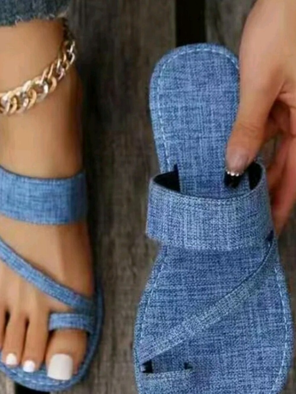 Women's Blue Denim Slide Sandals